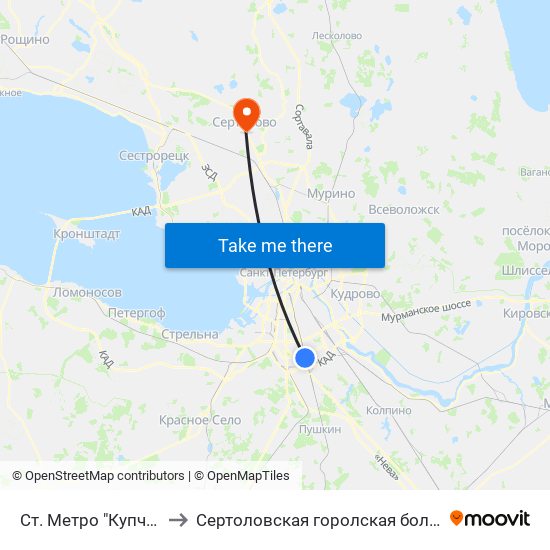 Ст. Метро "Купчино" to Сертоловская горолская больница map