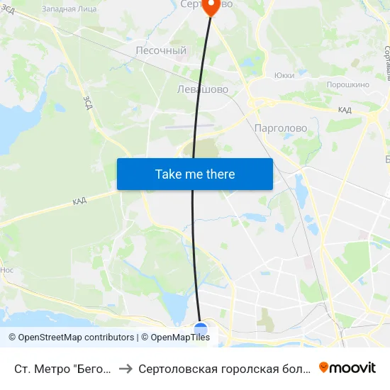 Ст. Метро "Беговая" to Сертоловская горолская больница map