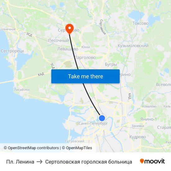 Пл. Ленина to Сертоловская горолская больница map