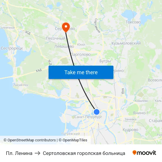 Пл. Ленина to Сертоловская горолская больница map