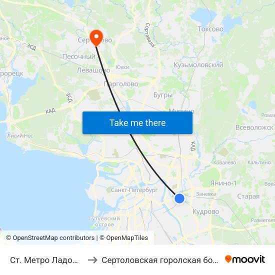 Ст. Метро Ладожская to Сертоловская горолская больница map