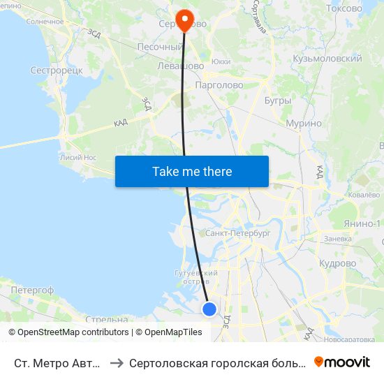 Ст. Метро Автово to Сертоловская горолская больница map