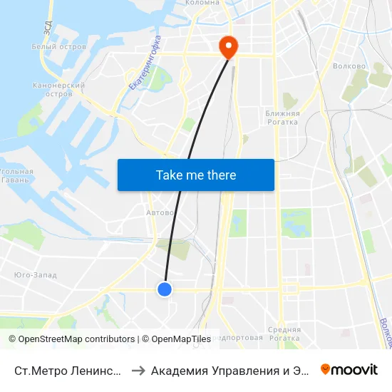 Ст.Метро Ленинский Пр. to Академия Управления и Экономики map