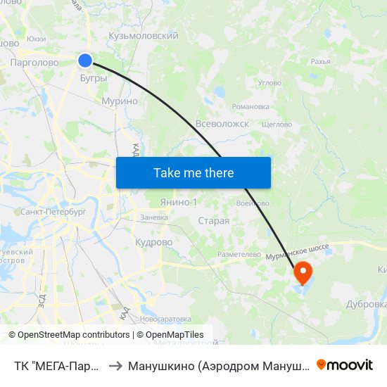 ТК "МЕГА-Парнас" to Манушкино (Аэродром Манушкино) map