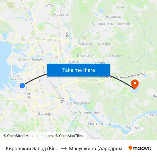 Кировский Завод (Kirovsky Zavod) to Манушкино (Аэродром Манушкино) map