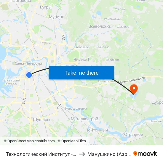 Технологический Институт - 2 (Tekhnologicheskiy Institut - 2) to Манушкино (Аэродром Манушкино) map