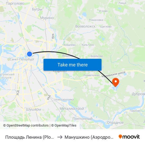 Площадь Ленина (Ploschad' Lenina) to Манушкино (Аэродром Манушкино) map