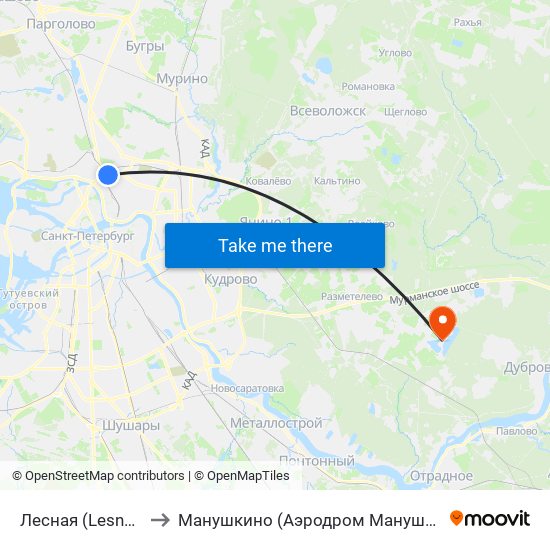 Лесная (Lesnaya) to Манушкино (Аэродром Манушкино) map