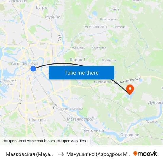 Маяковская (Mayakovskaya) to Манушкино (Аэродром Манушкино) map