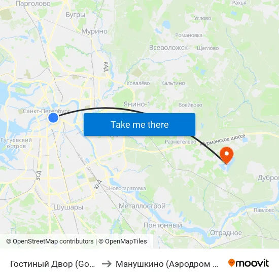 Гостиный Двор (Gostiny Dvor) to Манушкино (Аэродром Манушкино) map
