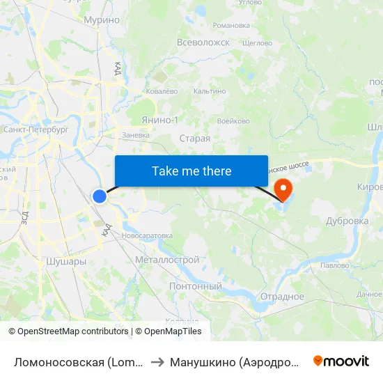 Ломоносовская (Lomonosovskaya) to Манушкино (Аэродром Манушкино) map