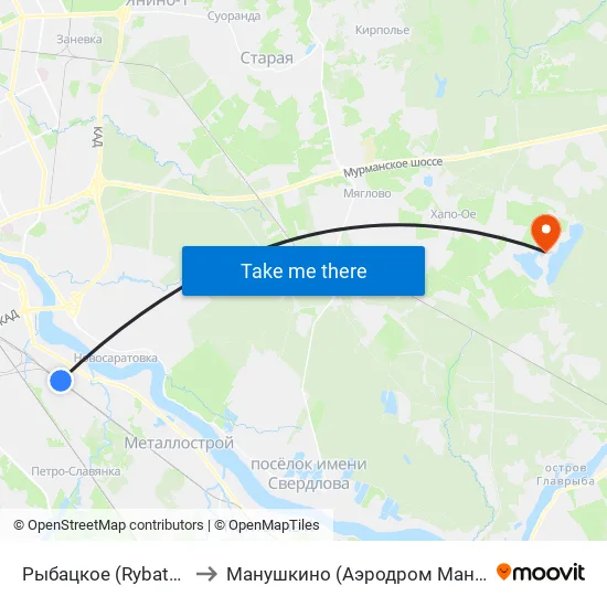 Рыбацкое (Rybatskoye) to Манушкино (Аэродром Манушкино) map