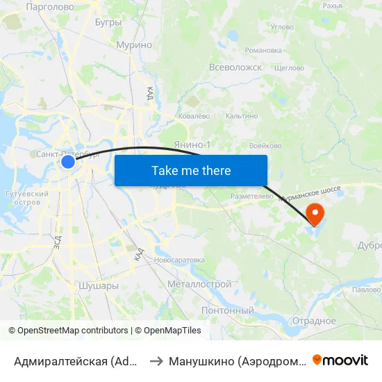 Адмиралтейская (Admiralteyskaya) to Манушкино (Аэродром Манушкино) map