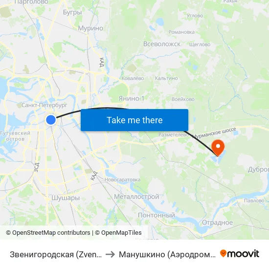 Звенигородская (Zvenigorodskaya) to Манушкино (Аэродром Манушкино) map
