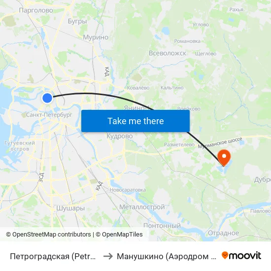 Петроградская (Petrogradskaya) to Манушкино (Аэродром Манушкино) map