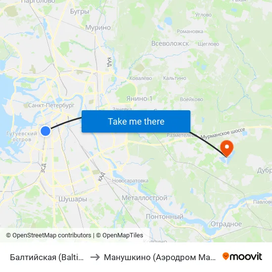 Балтийская (Baltiyskaya) to Манушкино (Аэродром Манушкино) map