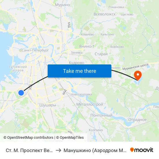 Ст. М. Проспект Ветеранов to Манушкино (Аэродром Манушкино) map