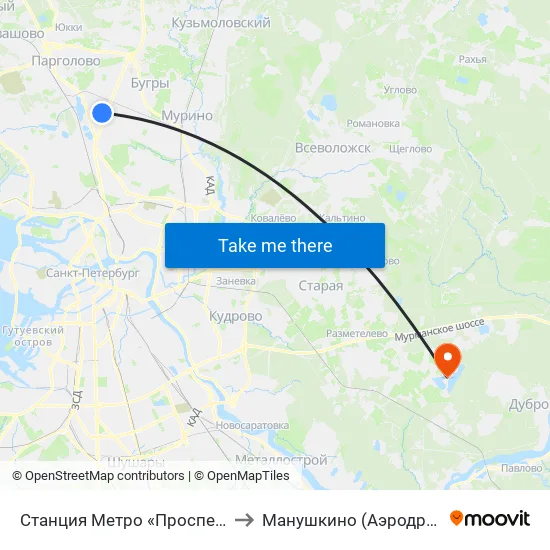 Станция Метро «Проспект Просвещения» to Манушкино (Аэродром Манушкино) map