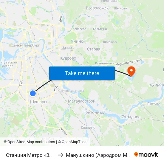 Станция Метро «Звездная» to Манушкино (Аэродром Манушкино) map
