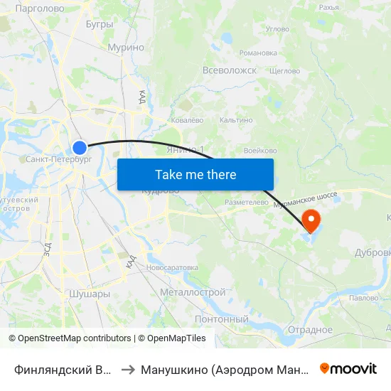 Финляндский Вокзал to Манушкино (Аэродром Манушкино) map