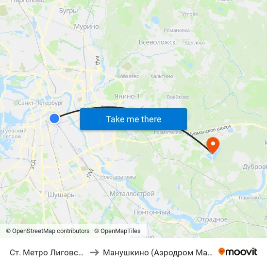 Ст. Метро Лиговский Пр. to Манушкино (Аэродром Манушкино) map