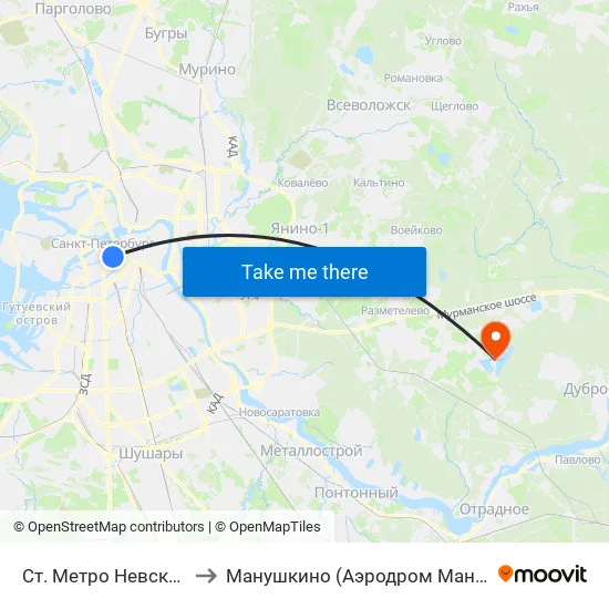 Ст. Метро Невский Пр. to Манушкино (Аэродром Манушкино) map