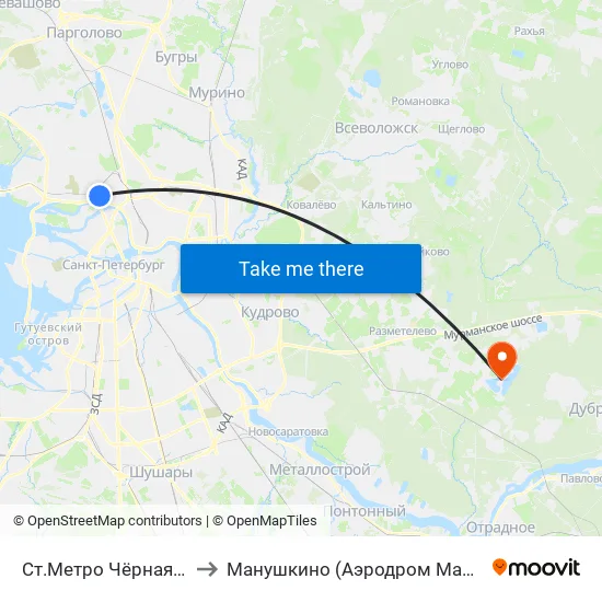 Ст.Метро Чёрная Речка to Манушкино (Аэродром Манушкино) map