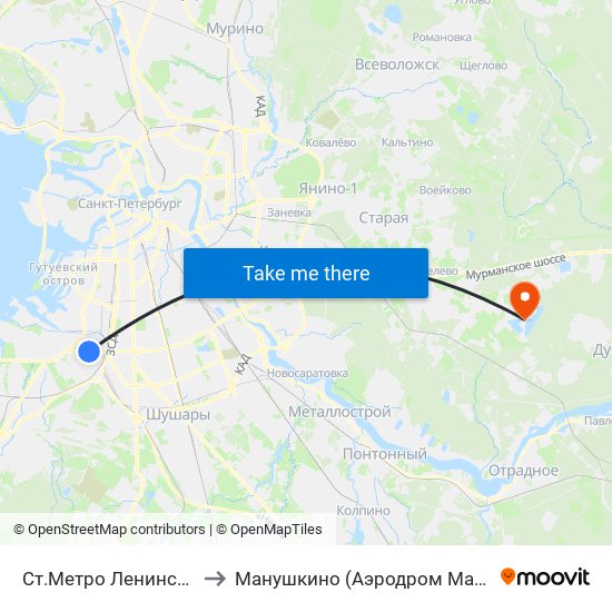Ст.Метро Ленинский Пр. to Манушкино (Аэродром Манушкино) map