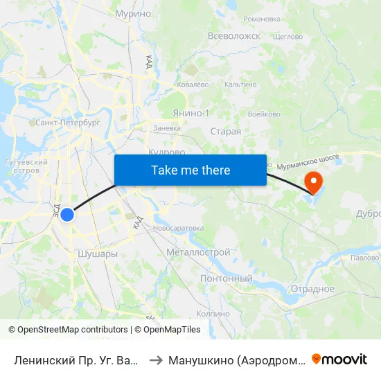 Ленинский Пр. Уг. Варшавской Ул. to Манушкино (Аэродром Манушкино) map