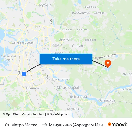 Ст. Метро Московская to Манушкино (Аэродром Манушкино) map
