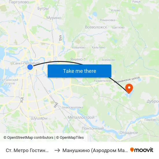 Ст. Метро Гостиный Двор to Манушкино (Аэродром Манушкино) map
