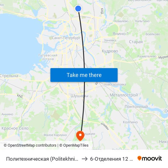 Политехническая (Politekhnicheskaya) to 6-Отделения  12 Палата map