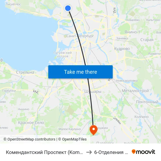 Комендантский Проспект (Komendantskiy Prospekt) to 6-Отделения  12 Палата map