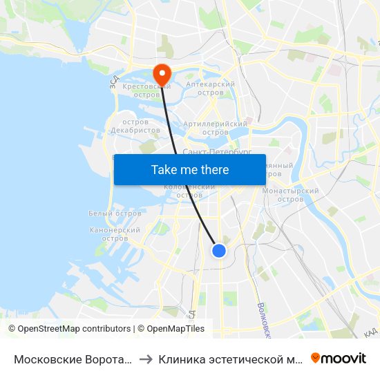 Московские Ворота (Moskovskiye Vorota) to Клиника эстетической медицины и косметологии map