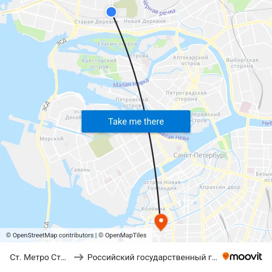 Ст. Метро Старая Деревня Посадка to Российский государственный гидрометеорологический университет (РГГМУ) map