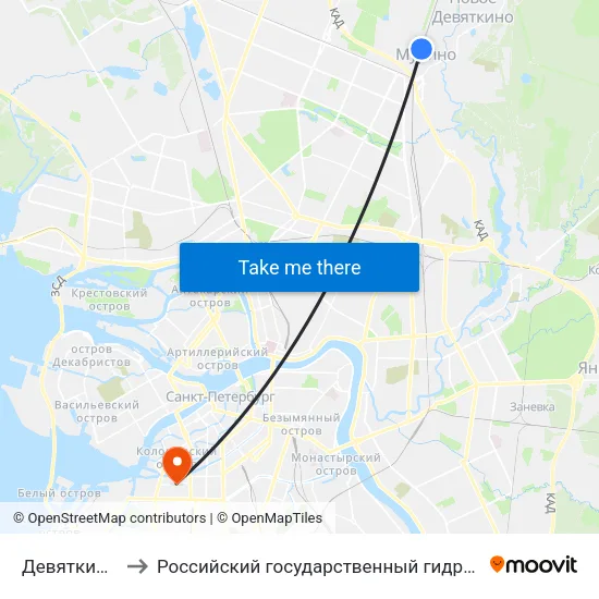 Девяткино (Devyatkino) to Российский государственный гидрометеорологический университет (РГГМУ) map