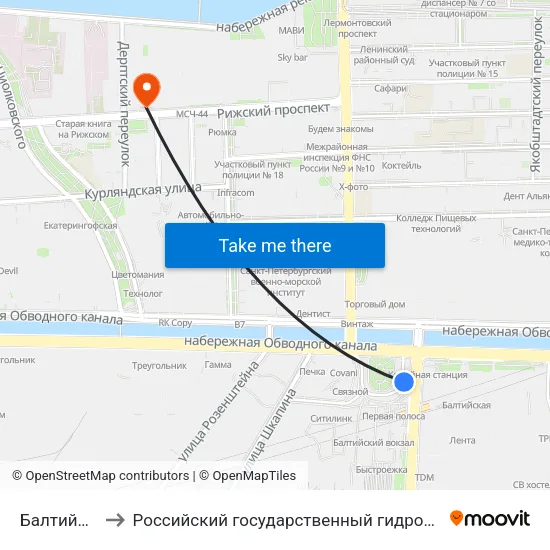 Балтийский Вокзал to Российский государственный гидрометеорологический университет (РГГМУ) map