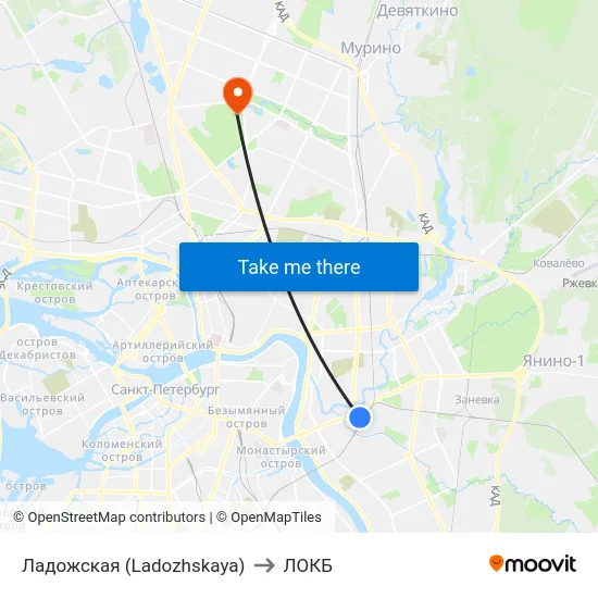 Ладожская (Ladozhskaya) to ЛОКБ map
