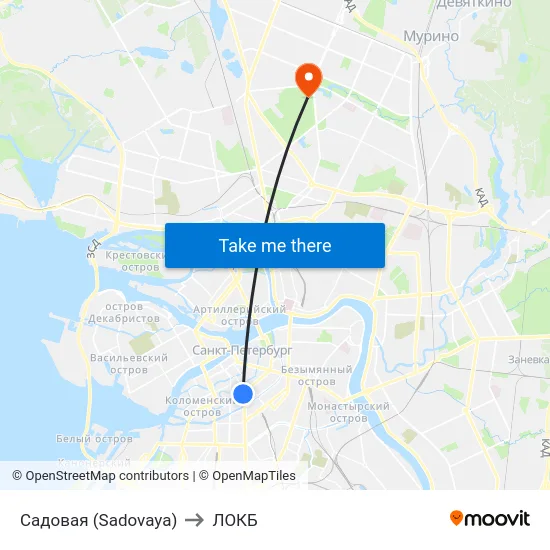 Садовая (Sadovaya) to ЛОКБ map