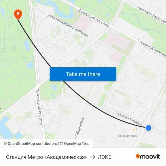 Станция Метро «Академическая» to ЛОКБ map