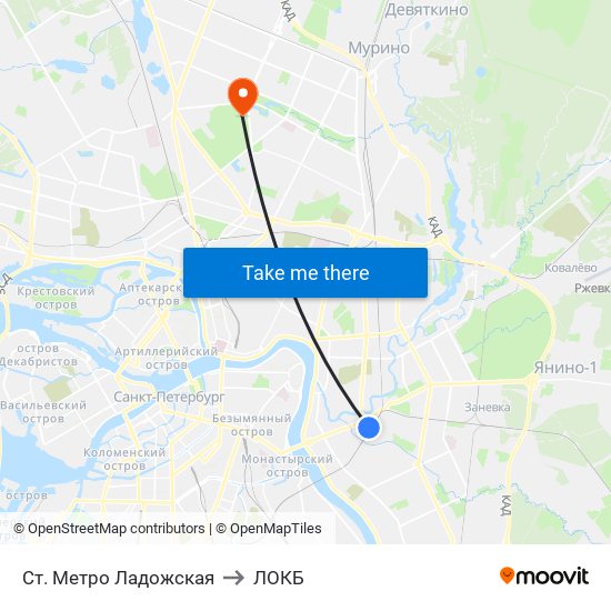 Ст. Метро Ладожская to ЛОКБ map