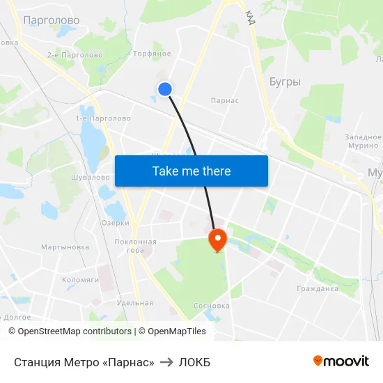 Станция Метро «Парнас» to ЛОКБ map