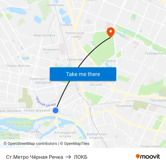 Ст.Метро Чёрная Речка to ЛОКБ map