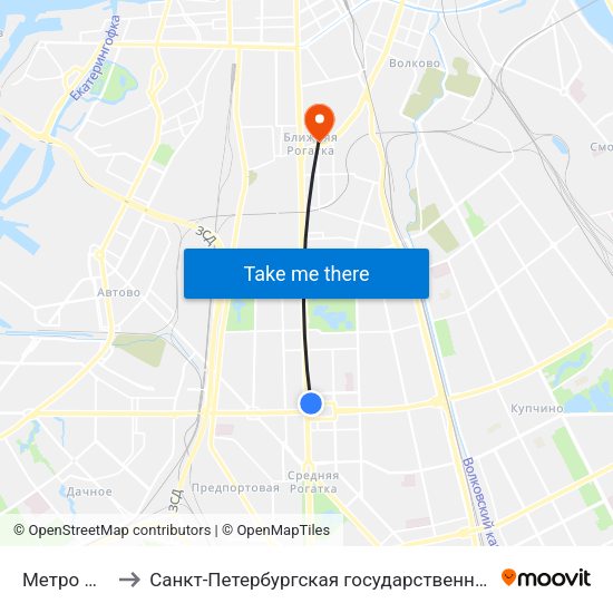 Метро Московская to Санкт-Петербургская государственная академия ветеринарной медицины map