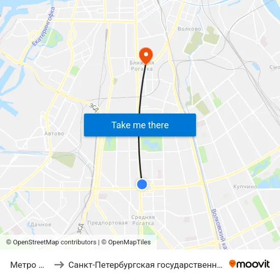 Метро Московская to Санкт-Петербургская государственная академия ветеринарной медицины map