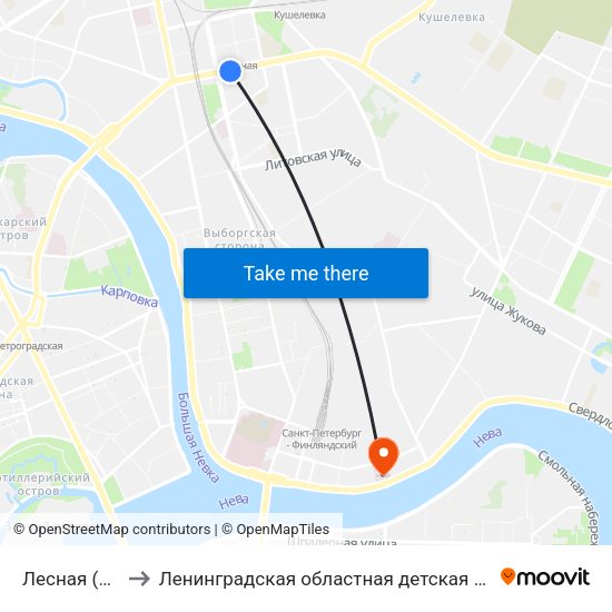 Лесная (Lesnaya) to Ленинградская областная детская клиническая больница map