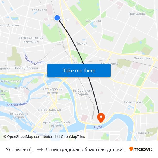 Удельная (Udel'Naya) to Ленинградская областная детская клиническая больница map