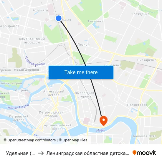 Удельная (Udel'Naya) to Ленинградская областная детская клиническая больница map