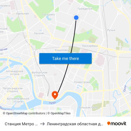 Станция Метро «Академическая» to Ленинградская областная детская клиническая больница map