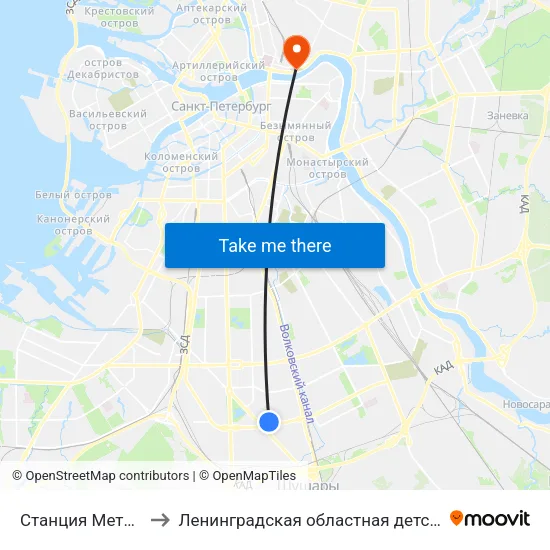 Станция Метро «Звездная» to Ленинградская областная детская клиническая больница map